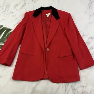 Sellecca Womens Vintage 90s Blazer Jacket Size 10 Red Black Wool Blend Oversize
